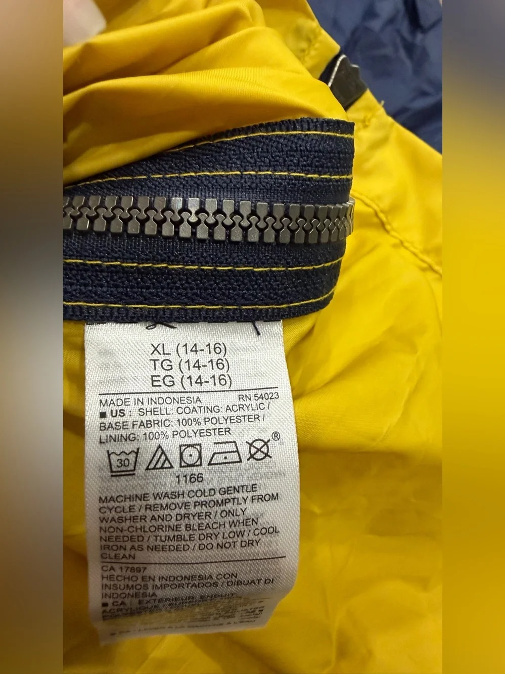 Old Navy Boys Windbreaker Jacket Size XL 14-16 Navy Yellow Colorblock Hooded Zip